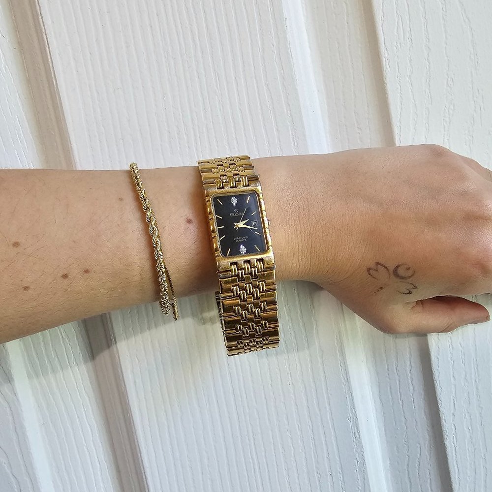 Elgin Black and Gold Tone Diamond Quartz Stainless Steel Watch - Picture 4 of 16